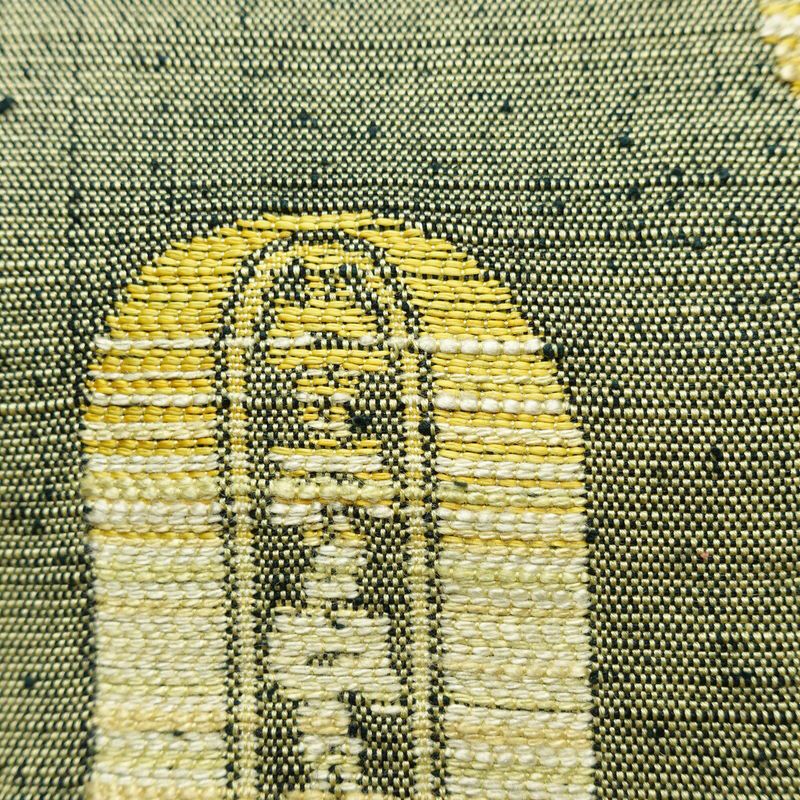 名古屋帯 六通柄 良品 正絹 古典柄 通し仕立て なごや帯 リサイクル帯 帯 緑・うぐいす色_画像6