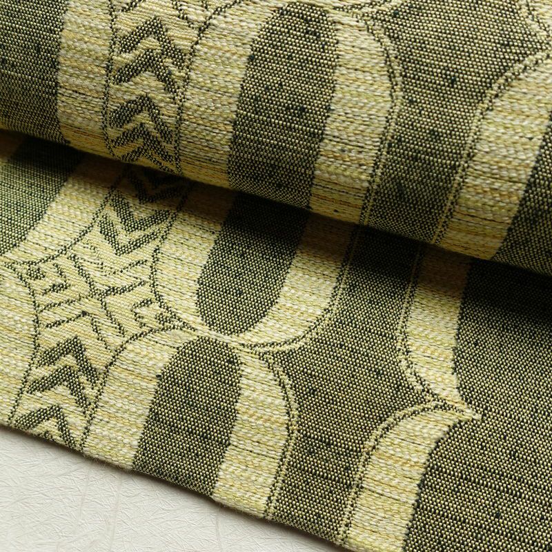 名古屋帯 六通柄 良品 正絹 古典柄 通し仕立て なごや帯 リサイクル帯 帯 緑・うぐいす色_画像7