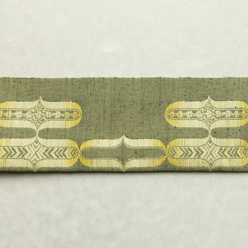 名古屋帯 六通柄 良品 正絹 古典柄 通し仕立て なごや帯 リサイクル帯 帯 緑・うぐいす色_画像13