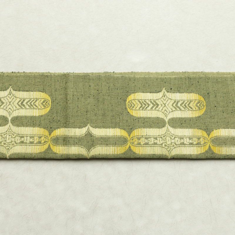 名古屋帯 六通柄 良品 正絹 古典柄 通し仕立て なごや帯 リサイクル帯 帯 緑・うぐいす色_画像14
