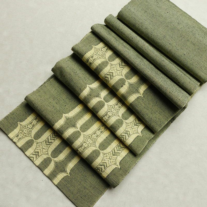 名古屋帯 六通柄 良品 正絹 古典柄 通し仕立て なごや帯 リサイクル帯 帯 緑・うぐいす色_画像17