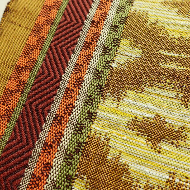 名古屋帯 六通柄 良品 正絹 縞柄・線柄 通し仕立て なごや帯 リサイクル帯 帯 黄・黄土色_画像3