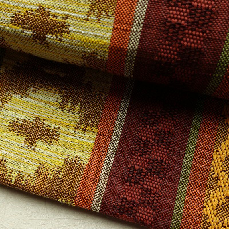 名古屋帯 六通柄 良品 正絹 縞柄・線柄 通し仕立て なごや帯 リサイクル帯 帯 黄・黄土色_画像8