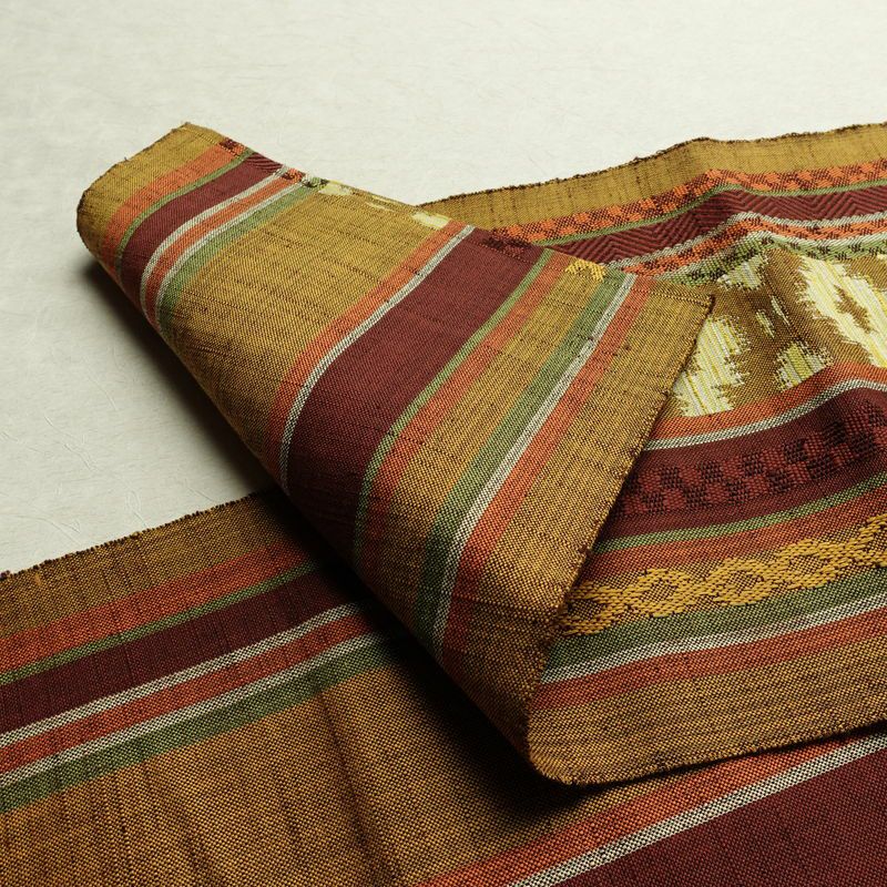 名古屋帯 六通柄 良品 正絹 縞柄・線柄 通し仕立て なごや帯 リサイクル帯 帯 黄・黄土色_画像10