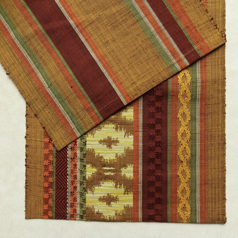 名古屋帯 六通柄 良品 正絹 縞柄・線柄 通し仕立て なごや帯 リサイクル帯 帯 黄・黄土色_画像14
