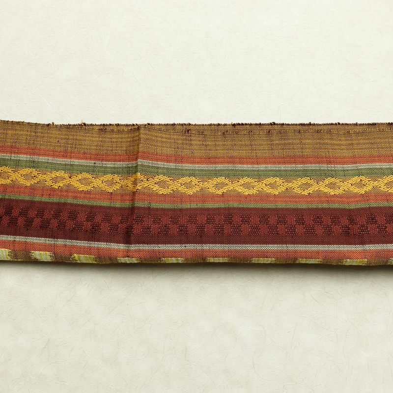 名古屋帯 六通柄 良品 正絹 縞柄・線柄 通し仕立て なごや帯 リサイクル帯 帯 黄・黄土色_画像16