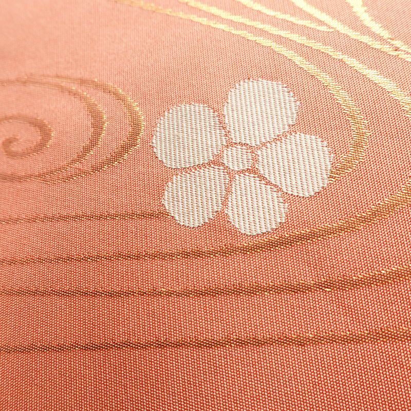 名古屋帯 六通柄 正絹 流水・波柄 名古屋仕立て なごや帯 リサイクル帯 帯 ピンク_画像3