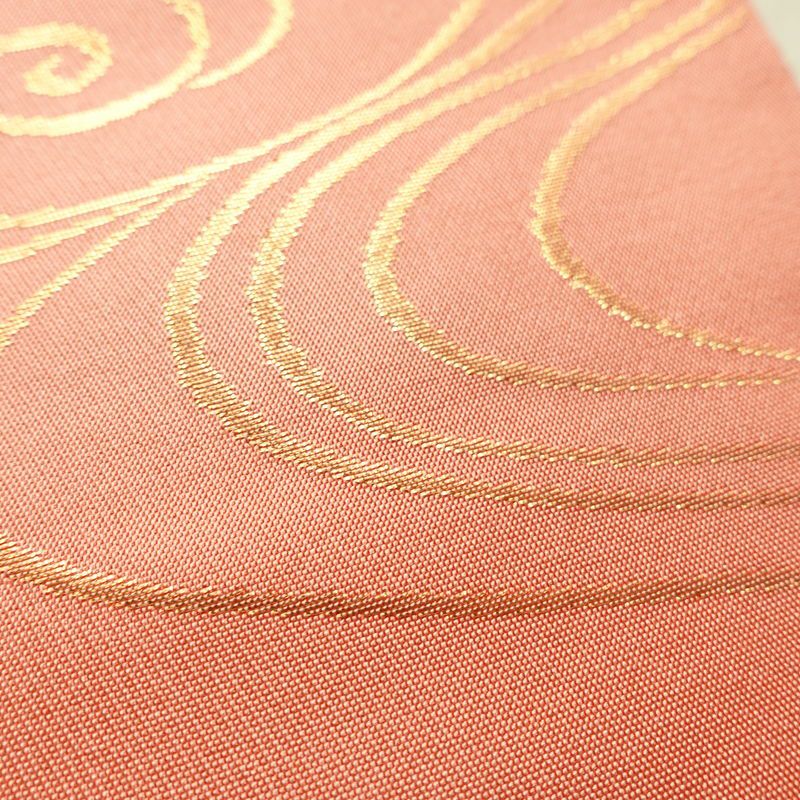 名古屋帯 六通柄 正絹 流水・波柄 名古屋仕立て なごや帯 リサイクル帯 帯 ピンク_画像5