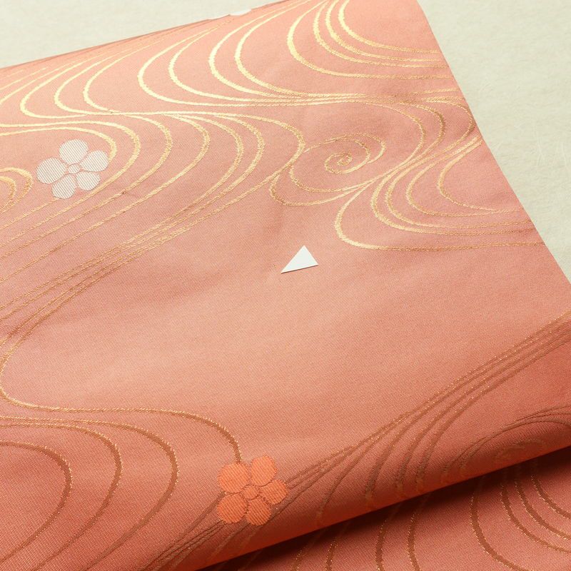 名古屋帯 六通柄 正絹 流水・波柄 名古屋仕立て なごや帯 リサイクル帯 帯 ピンク_画像6