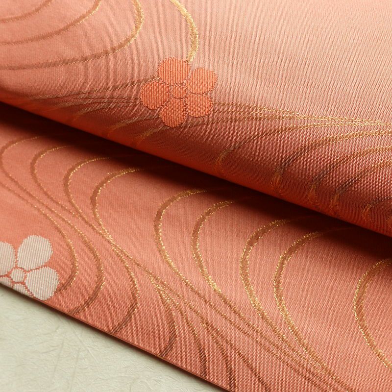 名古屋帯 六通柄 正絹 流水・波柄 名古屋仕立て なごや帯 リサイクル帯 帯 ピンク_画像8