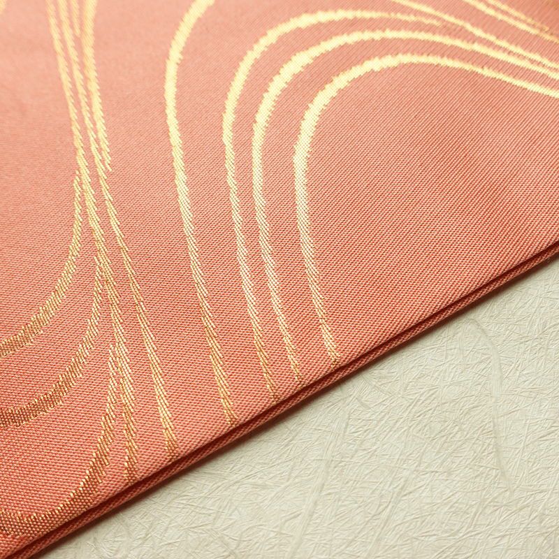 名古屋帯 六通柄 正絹 流水・波柄 名古屋仕立て なごや帯 リサイクル帯 帯 ピンク_画像13