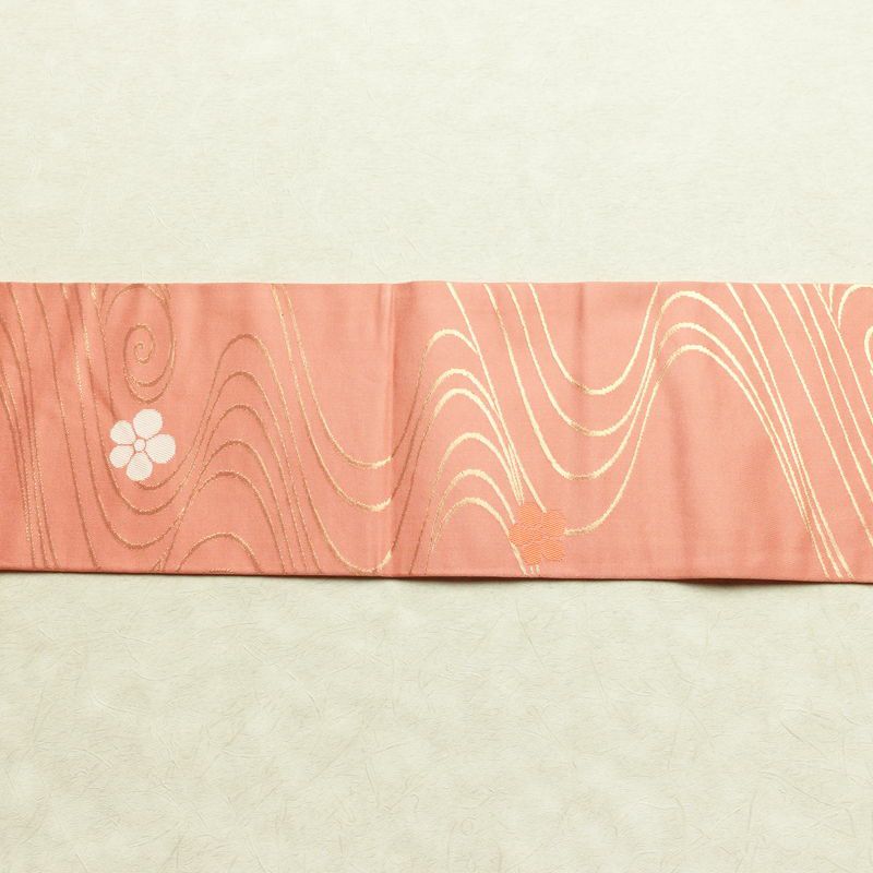 名古屋帯 六通柄 正絹 流水・波柄 名古屋仕立て なごや帯 リサイクル帯 帯 ピンク_画像14