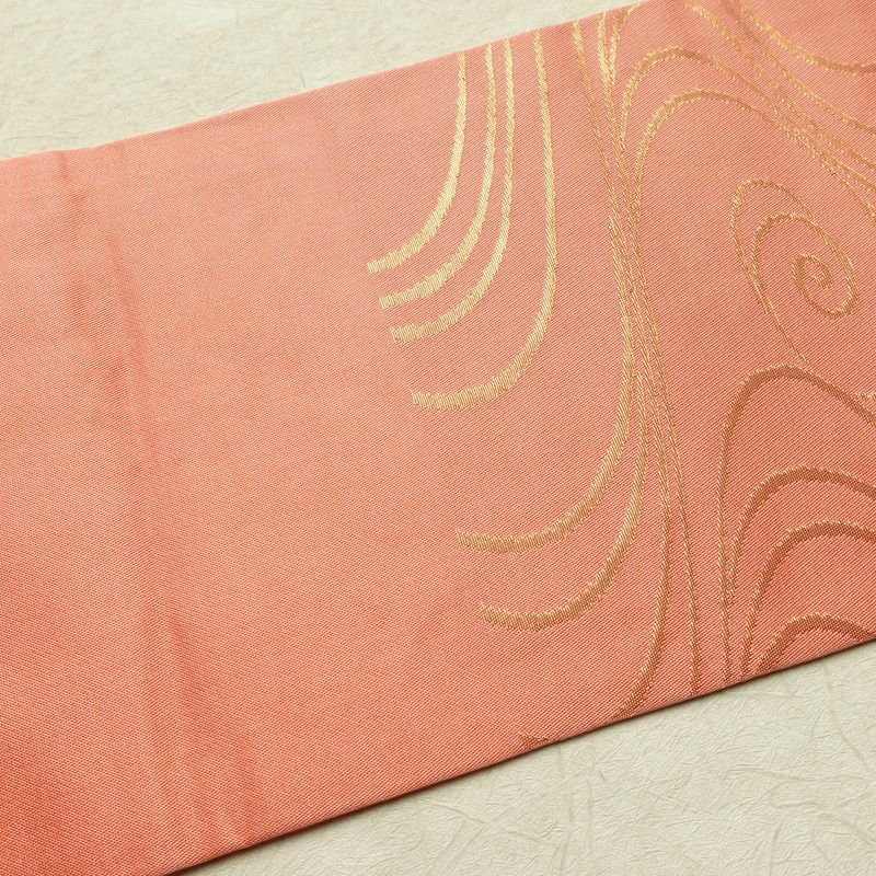 名古屋帯 六通柄 正絹 流水・波柄 名古屋仕立て なごや帯 リサイクル帯 帯 ピンク_画像16