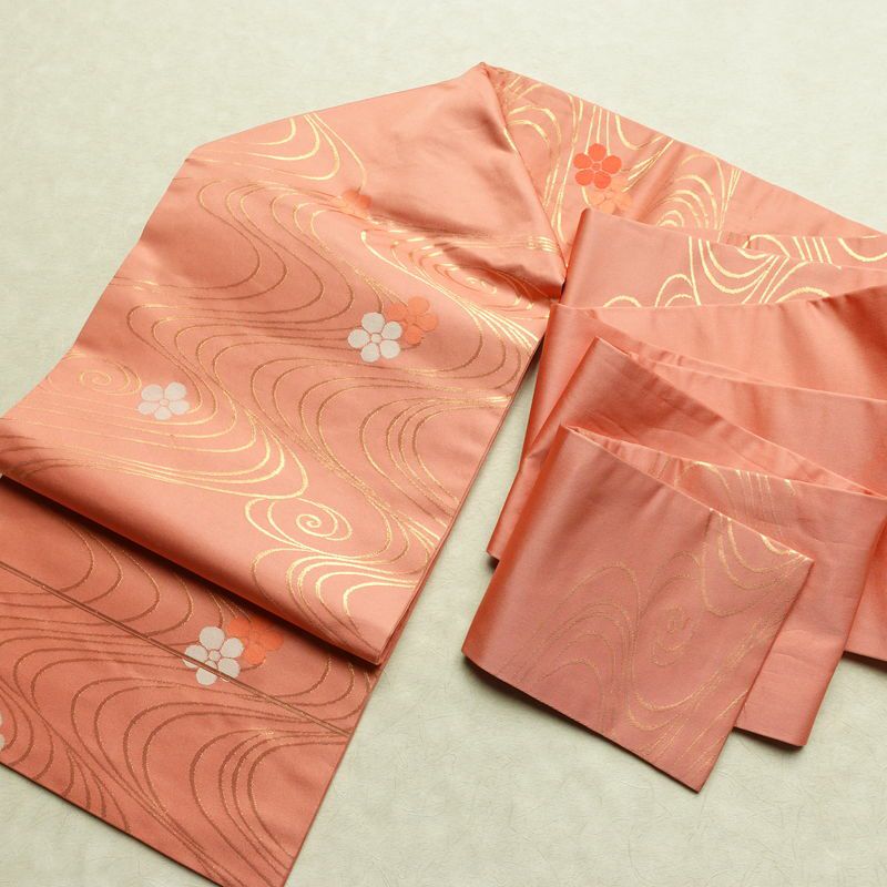 名古屋帯 六通柄 正絹 流水・波柄 名古屋仕立て なごや帯 リサイクル帯 帯 ピンク_画像18