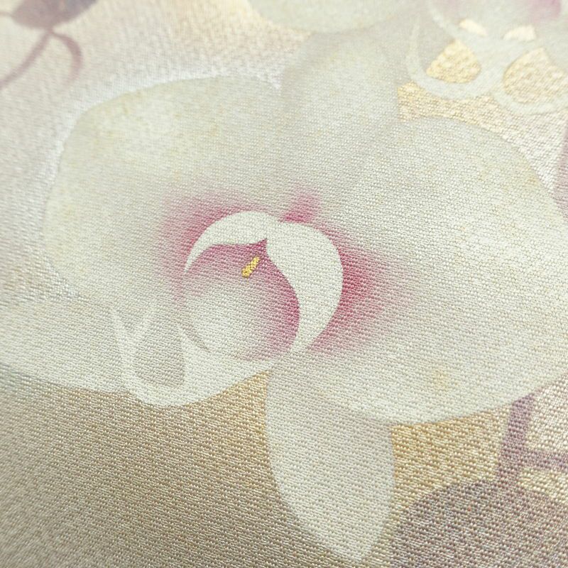 名古屋帯 太鼓柄 落款入り 正絹 花柄 名古屋仕立て なごや帯 リサイクル帯 帯 金彩 紫・藤色_画像3