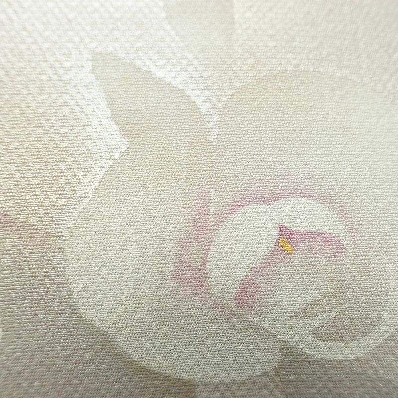 名古屋帯 太鼓柄 落款入り 正絹 花柄 名古屋仕立て なごや帯 リサイクル帯 帯 金彩 紫・藤色_画像4