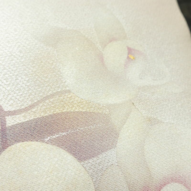 名古屋帯 太鼓柄 落款入り 正絹 花柄 名古屋仕立て なごや帯 リサイクル帯 帯 金彩 紫・藤色_画像8