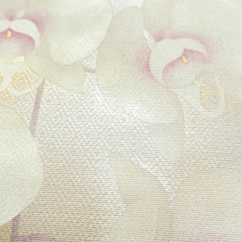 名古屋帯 太鼓柄 落款入り 正絹 花柄 名古屋仕立て なごや帯 リサイクル帯 帯 金彩 紫・藤色_画像9