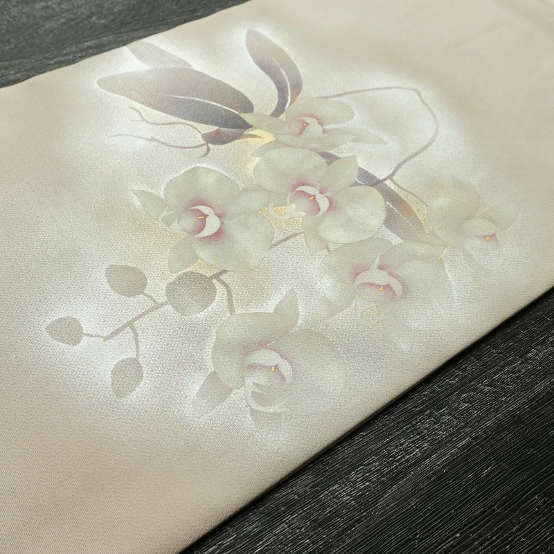 名古屋帯 太鼓柄 落款入り 正絹 花柄 名古屋仕立て なごや帯 リサイクル帯 帯 金彩 紫・藤色_画像14