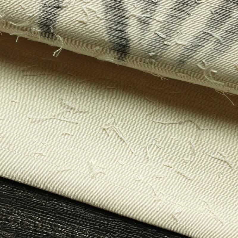 名古屋帯 髭紬 太鼓柄 正絹 木の葉・植物柄 名古屋仕立て なごや帯 リサイクル帯 帯 クリーム_画像7