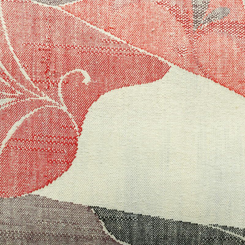 名古屋帯 六通柄 正絹 木の葉・植物柄 名古屋仕立て なごや帯 リサイクル帯 帯 紬地 白_画像2