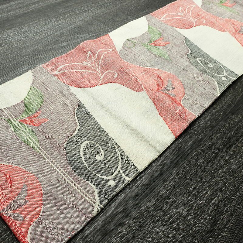 名古屋帯 六通柄 正絹 木の葉・植物柄 名古屋仕立て なごや帯 リサイクル帯 帯 紬地 白_画像7