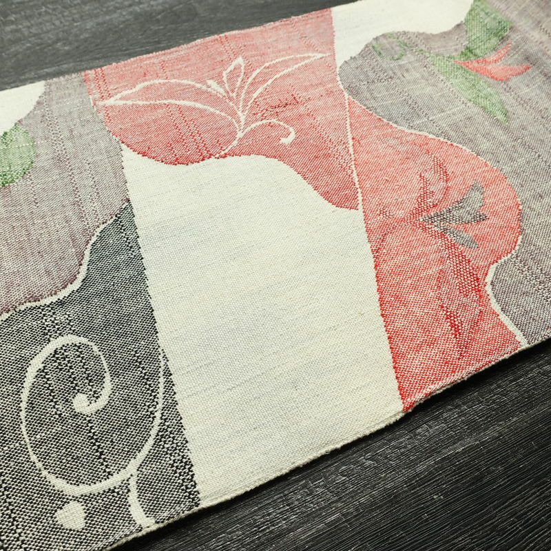 名古屋帯 六通柄 正絹 木の葉・植物柄 名古屋仕立て なごや帯 リサイクル帯 帯 紬地 白_画像10