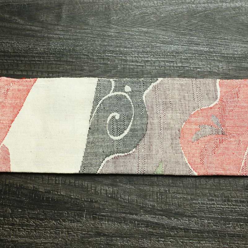 名古屋帯 六通柄 正絹 木の葉・植物柄 名古屋仕立て なごや帯 リサイクル帯 帯 紬地 白_画像13