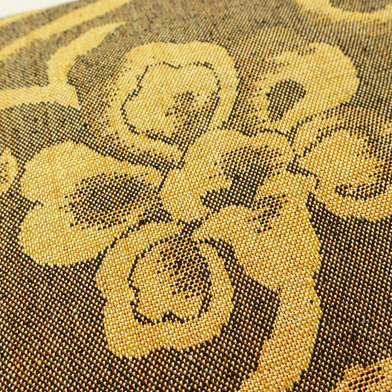 名古屋帯 六通柄 正絹 花柄 松葉仕立て なごや帯 リサイクル帯 帯 紬地 黄・黄土色_画像4