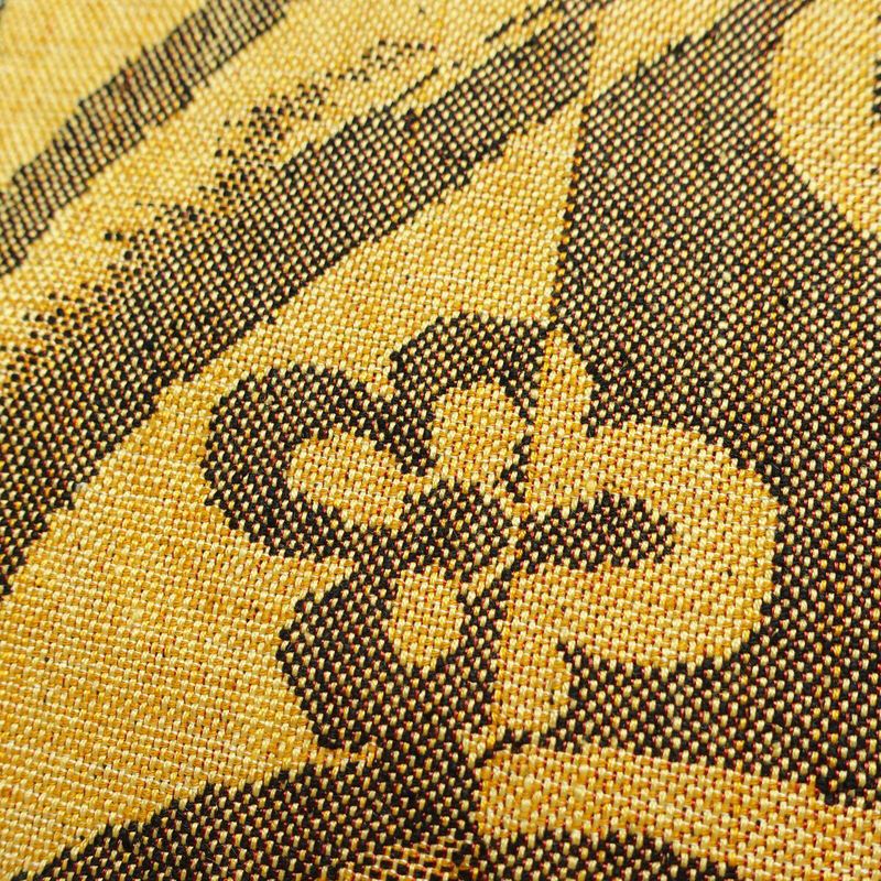 名古屋帯 六通柄 正絹 花柄 松葉仕立て なごや帯 リサイクル帯 帯 紬地 黄・黄土色_画像5