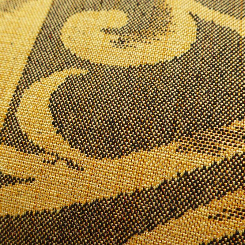 名古屋帯 六通柄 正絹 花柄 松葉仕立て なごや帯 リサイクル帯 帯 紬地 黄・黄土色_画像6