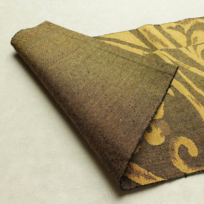 名古屋帯 六通柄 正絹 花柄 松葉仕立て なごや帯 リサイクル帯 帯 紬地 黄・黄土色_画像9