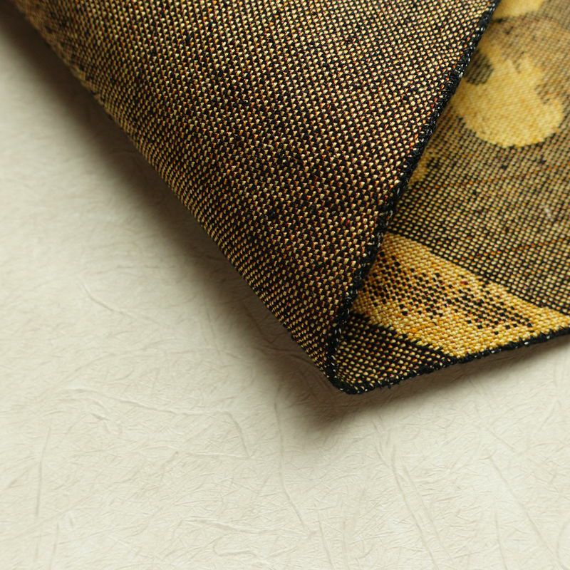 名古屋帯 六通柄 正絹 花柄 松葉仕立て なごや帯 リサイクル帯 帯 紬地 黄・黄土色_画像10