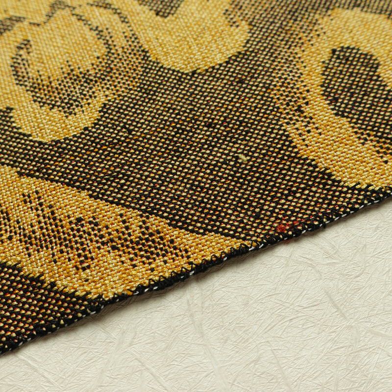 名古屋帯 六通柄 正絹 花柄 松葉仕立て なごや帯 リサイクル帯 帯 紬地 黄・黄土色_画像12