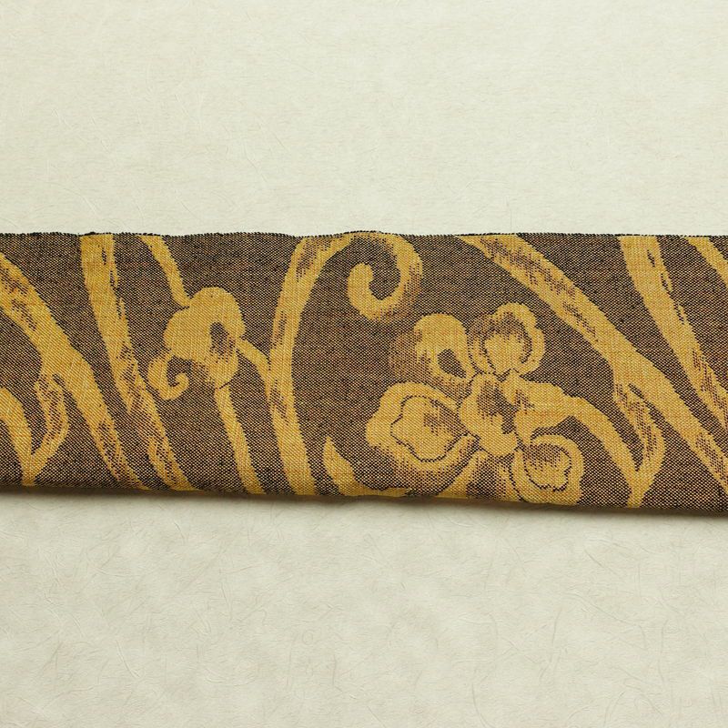 名古屋帯 六通柄 正絹 花柄 松葉仕立て なごや帯 リサイクル帯 帯 紬地 黄・黄土色_画像14