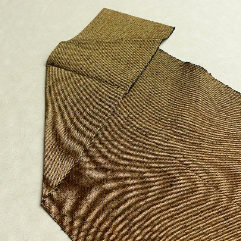 名古屋帯 六通柄 正絹 花柄 松葉仕立て なごや帯 リサイクル帯 帯 紬地 黄・黄土色_画像16