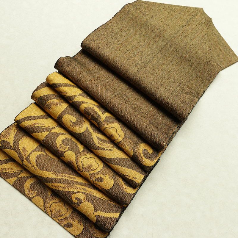 名古屋帯 六通柄 正絹 花柄 松葉仕立て なごや帯 リサイクル帯 帯 紬地 黄・黄土色_画像18