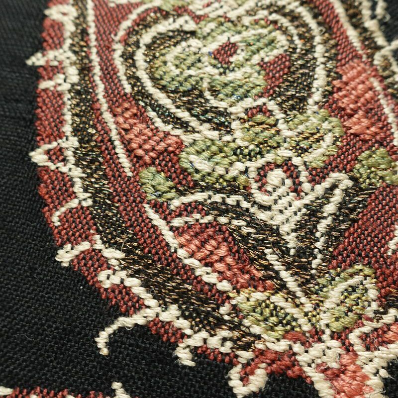 名古屋帯 太鼓柄 正絹 木の葉・植物柄 名古屋仕立て なごや帯 リサイクル帯 帯 シンプル 黒_画像3