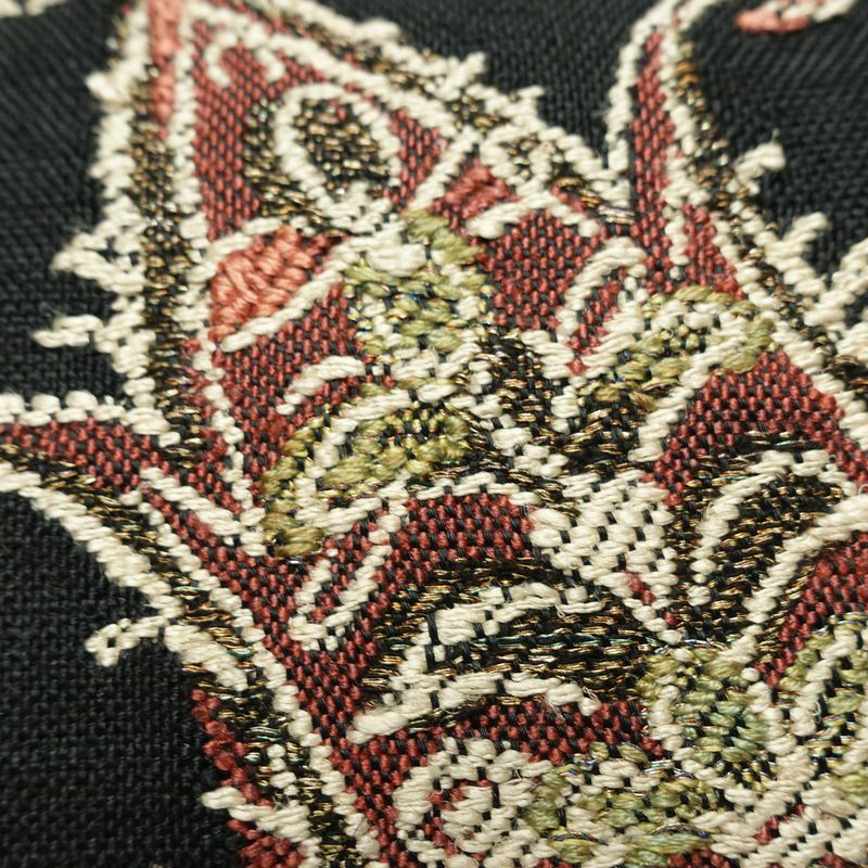 名古屋帯 太鼓柄 正絹 木の葉・植物柄 名古屋仕立て なごや帯 リサイクル帯 帯 シンプル 黒_画像4