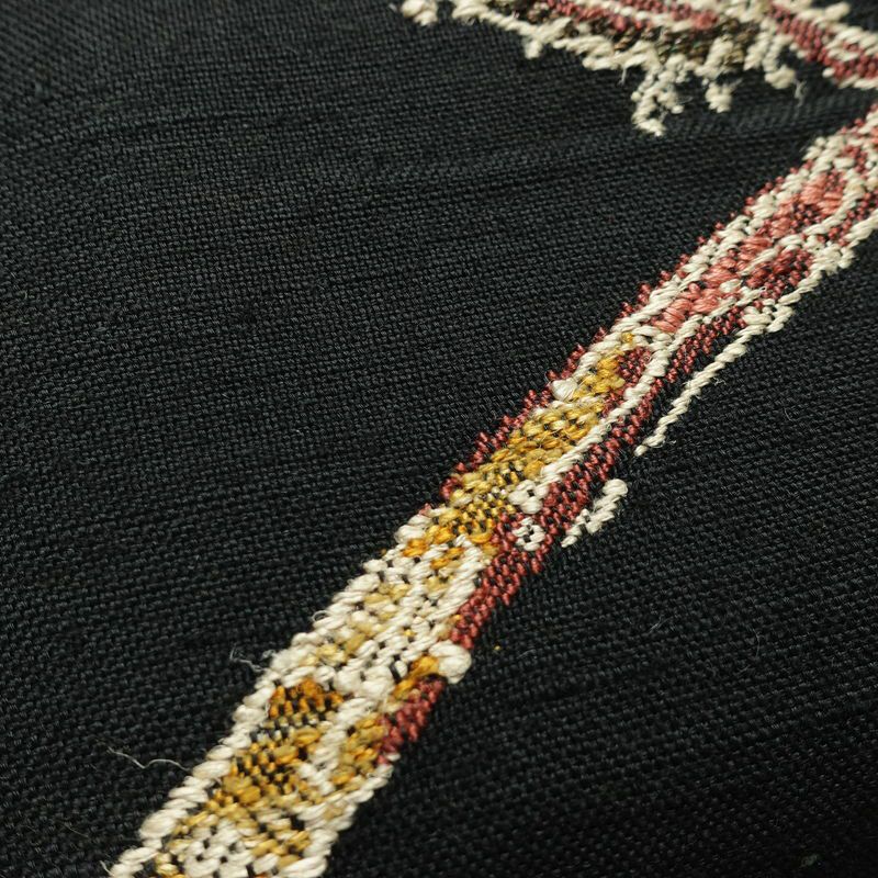 名古屋帯 太鼓柄 正絹 木の葉・植物柄 名古屋仕立て なごや帯 リサイクル帯 帯 シンプル 黒_画像6