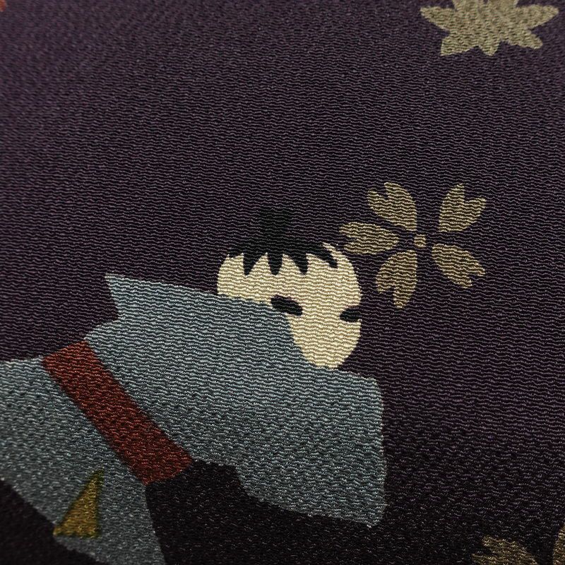 名古屋帯 全通柄 縮緬 正絹 人物・動物柄 名古屋仕立て なごや帯 リサイクル帯 帯 紫・藤色_画像3