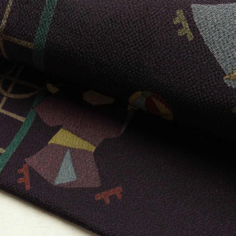 名古屋帯 全通柄 縮緬 正絹 人物・動物柄 名古屋仕立て なごや帯 リサイクル帯 帯 紫・藤色_画像6