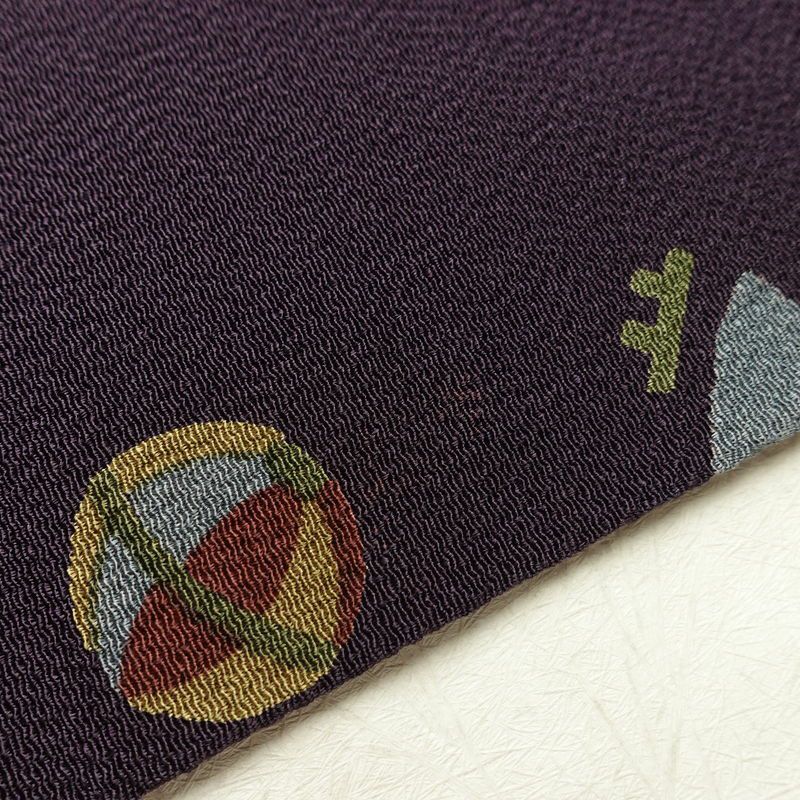 名古屋帯 全通柄 縮緬 正絹 人物・動物柄 名古屋仕立て なごや帯 リサイクル帯 帯 紫・藤色_画像14