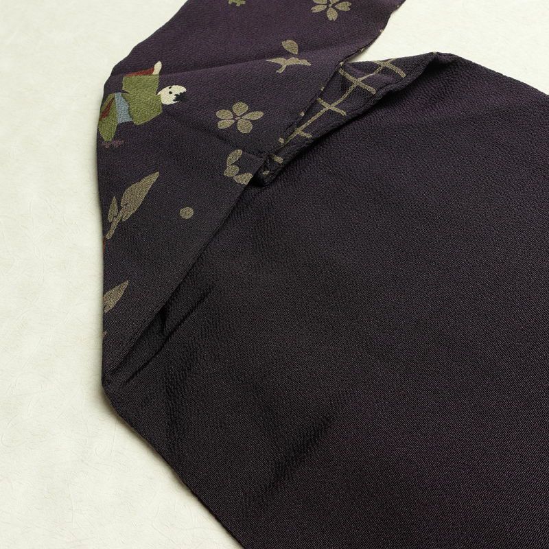 名古屋帯 全通柄 縮緬 正絹 人物・動物柄 名古屋仕立て なごや帯 リサイクル帯 帯 紫・藤色_画像19