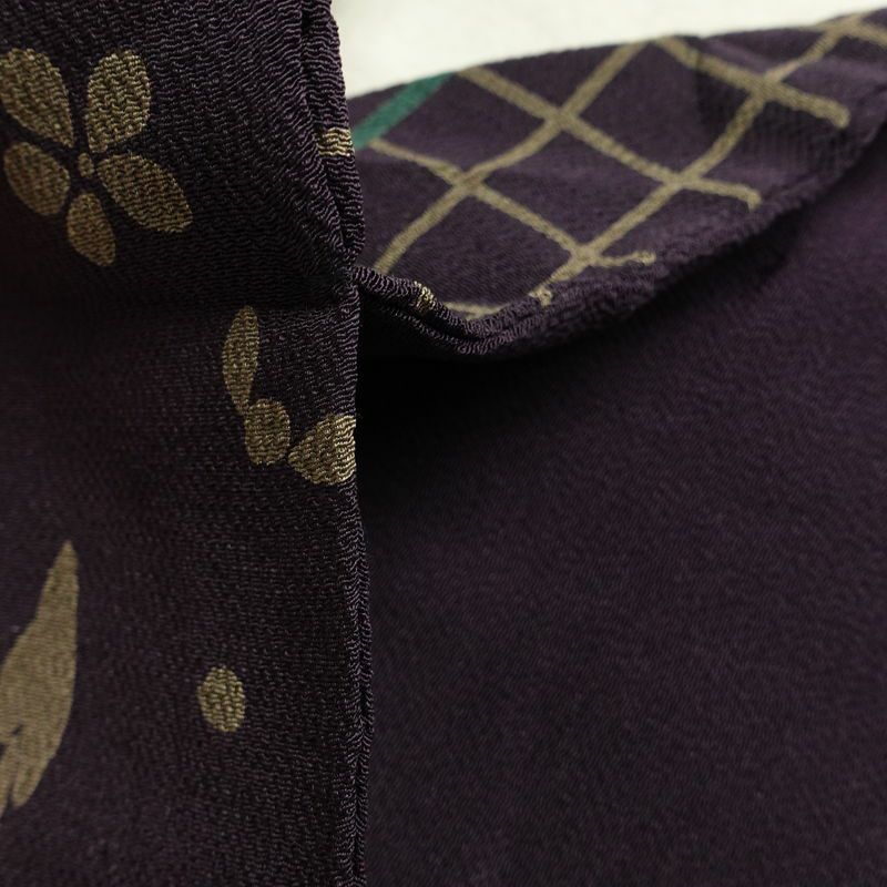 名古屋帯 全通柄 縮緬 正絹 人物・動物柄 名古屋仕立て なごや帯 リサイクル帯 帯 紫・藤色_画像20