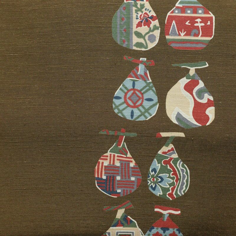 名古屋帯 太鼓柄 良品 正絹 木の葉・植物柄 名古屋仕立て なごや帯 リサイクル帯 帯 柿 モダン シンプル 茶_画像2