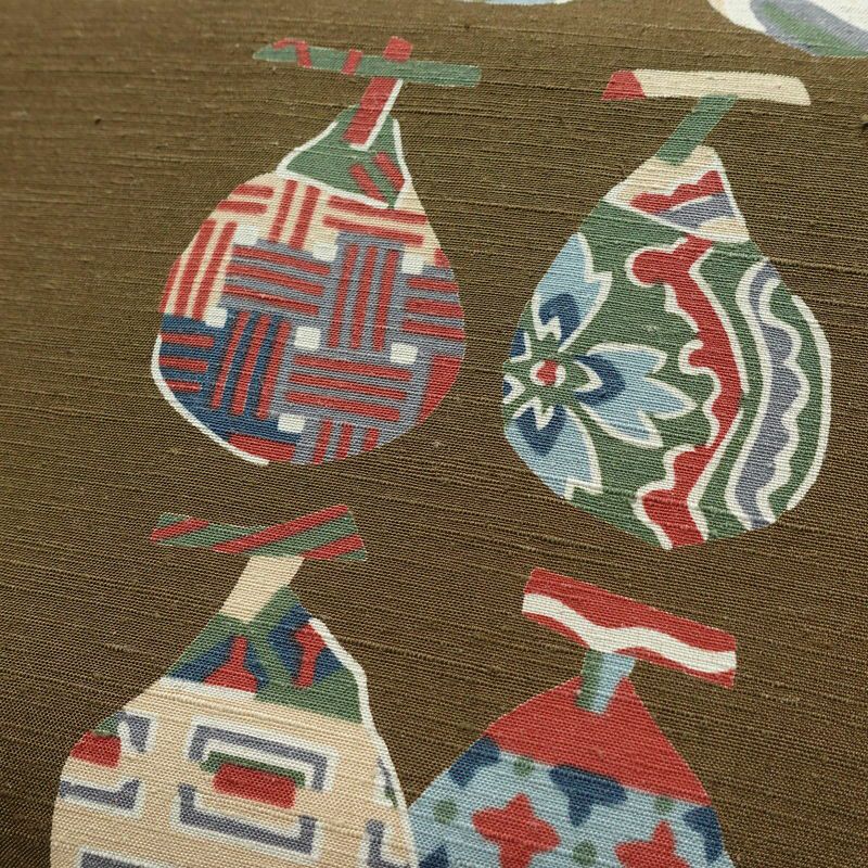 名古屋帯 太鼓柄 良品 正絹 木の葉・植物柄 名古屋仕立て なごや帯 リサイクル帯 帯 柿 モダン シンプル 茶_画像3