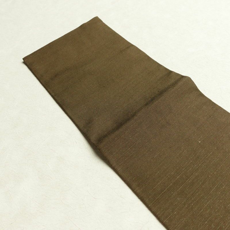 名古屋帯 太鼓柄 良品 正絹 木の葉・植物柄 名古屋仕立て なごや帯 リサイクル帯 帯 柿 モダン シンプル 茶_画像15