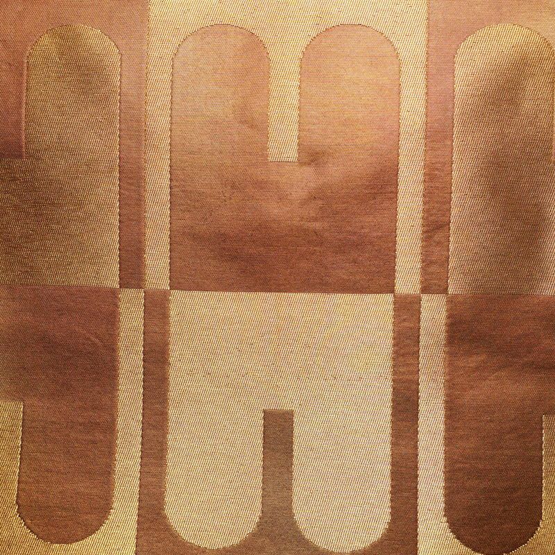 名古屋帯 太鼓柄 良品 正絹 幾何学柄・抽象柄 名古屋仕立て なごや帯 リサイクル帯 帯 引箔 モダン シンプル 茶_画像2