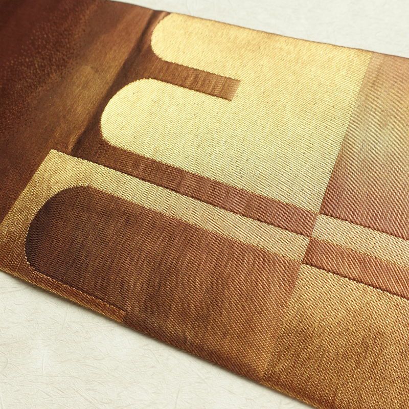 名古屋帯 太鼓柄 良品 正絹 幾何学柄・抽象柄 名古屋仕立て なごや帯 リサイクル帯 帯 引箔 モダン シンプル 茶_画像15